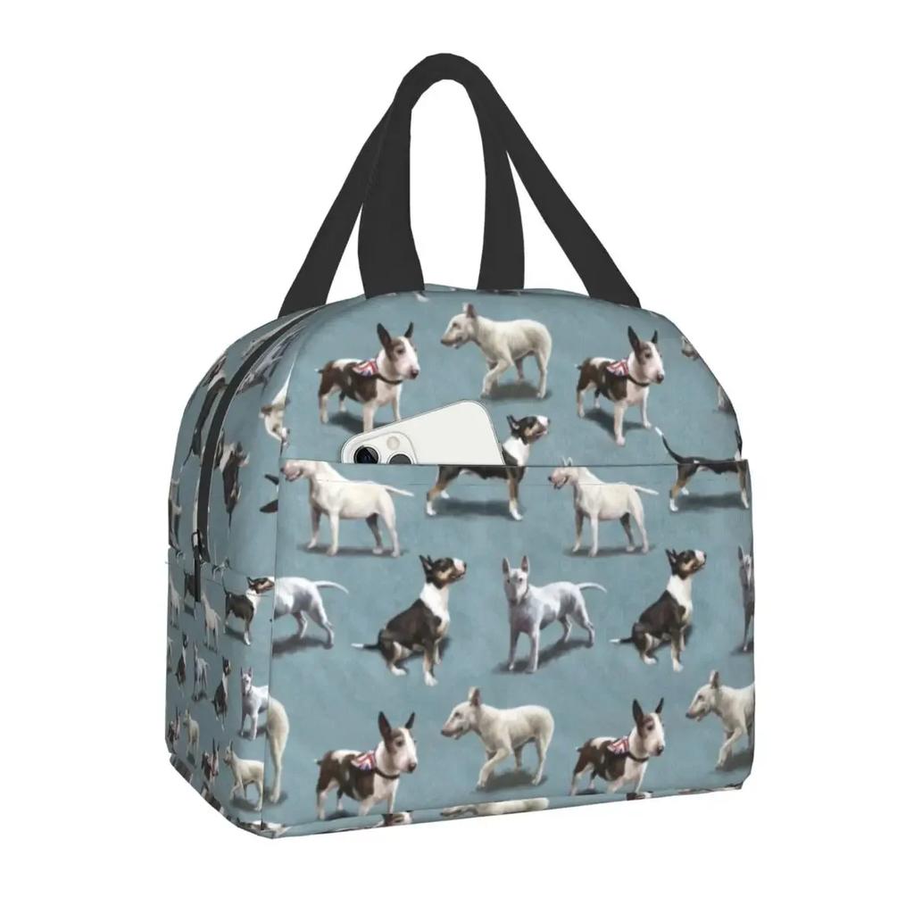 Bull Terrier With Flowers Lunch Box for Women Kids Multifunction Pet Dog Cooler Thermal Food Insulated Lunch Bag Office Work