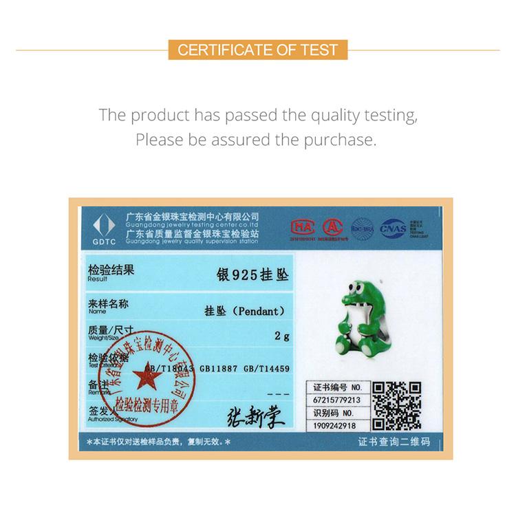 WOSTU 925 Sterling Silber Niedlicher grüner Krokodilanhänger mit großen Augen Passend für Original-Armband und Halskette DIY Schmuck