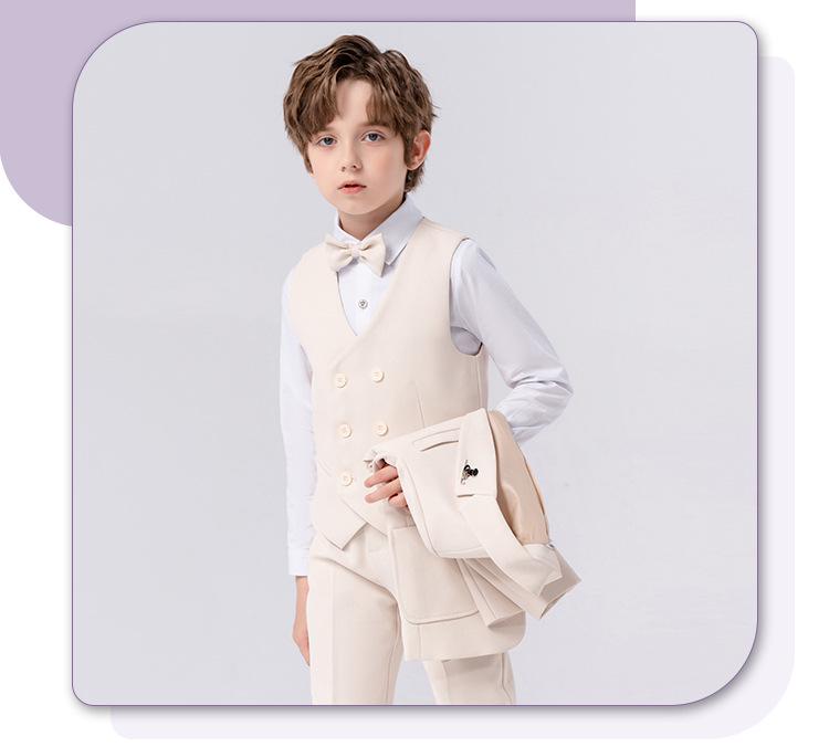 Boys' Solid Color Tuxedo Suit - Spring/Autumn British Style Blazer and Piano Performance Set
