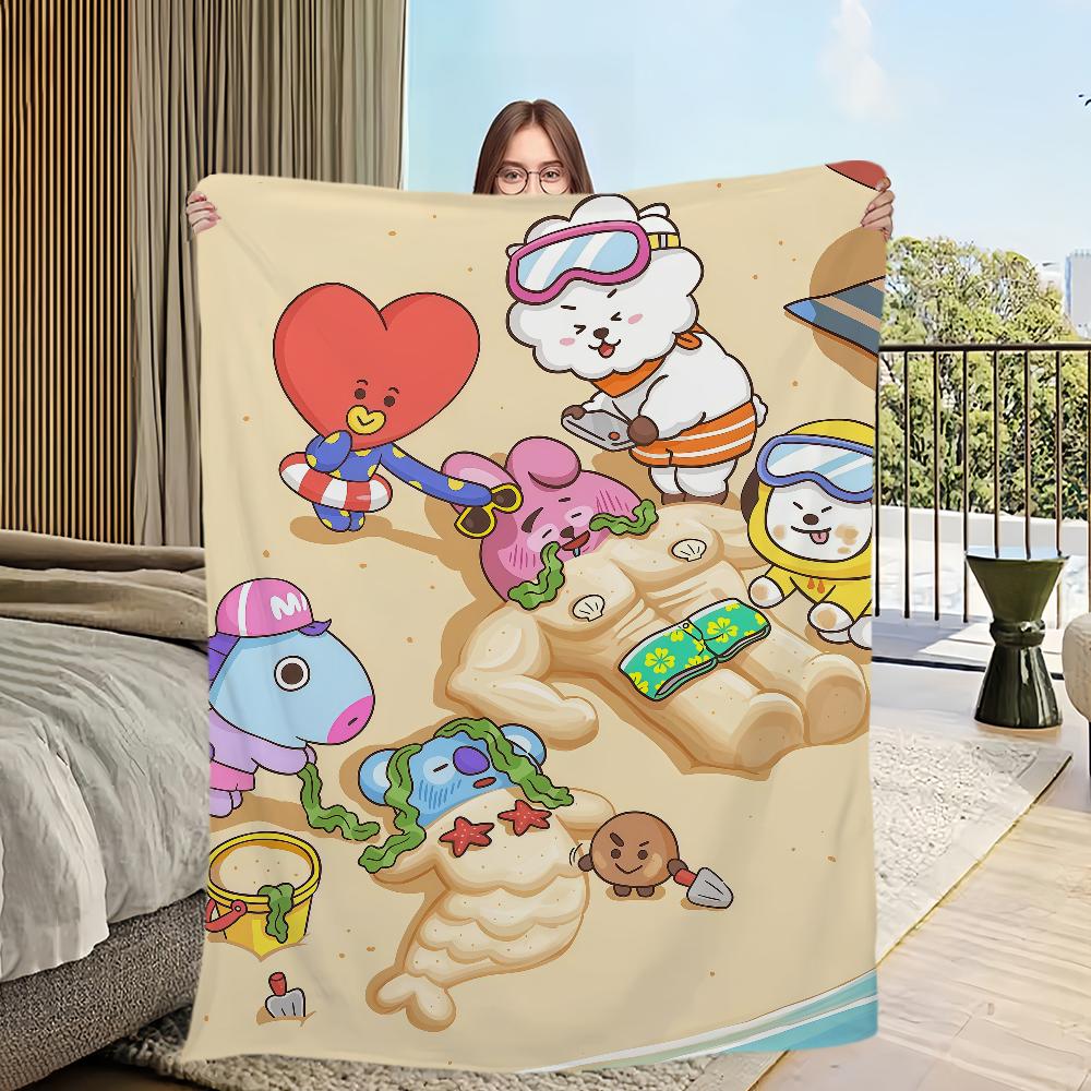 Cartoon Cute B-B-BT-21-ES Blanket Flannel warm comfort soft plush blanket For Picnic Beds Sofas Homes And Bedrooms