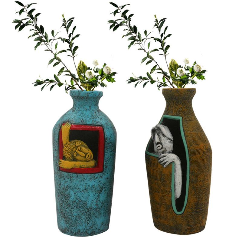 Abstract Figure Relief Resin Vase,Art Hollow Flower Vase,Home Tabletop Decor Ornament