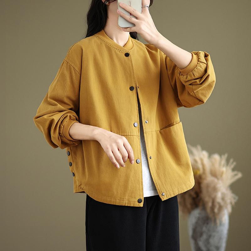 

DIMANAF 2024 Осень Плюс Размер Однотонная Верхняя Одежда Женские Топы Новое Повседневное Пальто Свободная Куртка С Длинным Рукавом M жёлтый