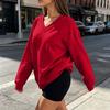 Women's V-Neck Long Sleeve Sweatshirt Casual Color Pullover