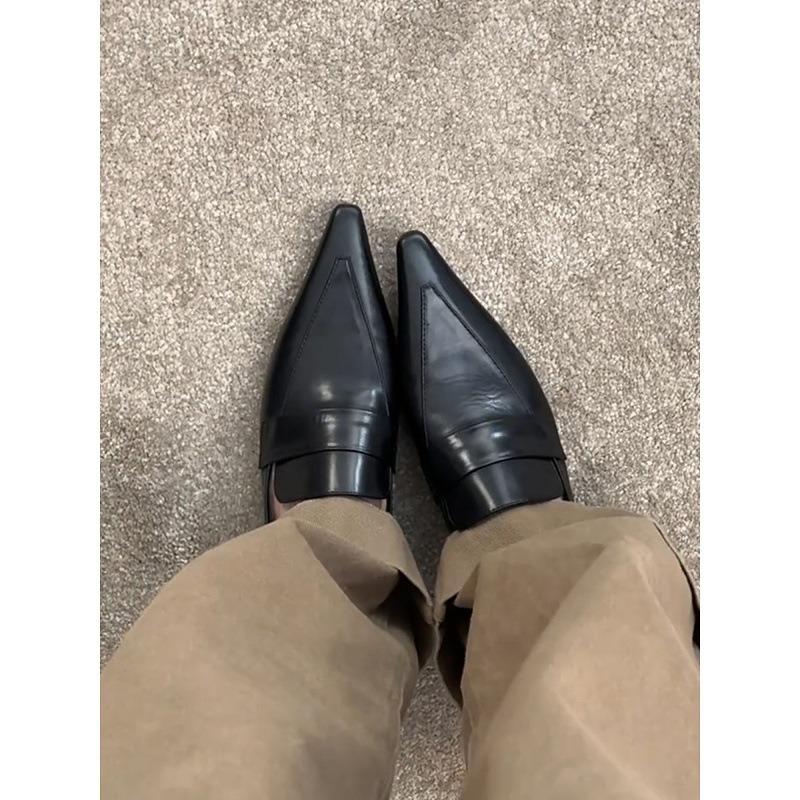 Sheepskin retro pointed temperament kitten heel single shoe shallow mouth professional commuting small leather shoes women's thick heel