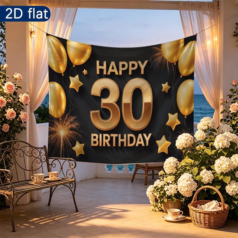 1pc Birthday & Wedding 30th Balloon Indoor/Outdoor Hanging Banner Golden