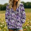 Women's Casual Hooded Sweatshirt with Zipper Pockets Printed Design