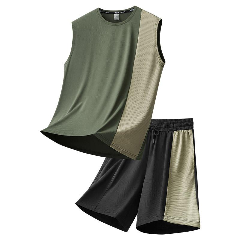 Summer Casual Sports Suit Men's Short Sleeved Lightweight Quick Drying Ice Silk Two-piece Set