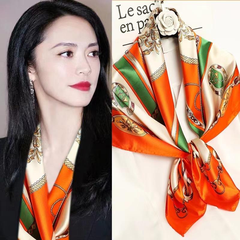 90 Square Scarves, Silk Scarves, Women's New Spring and Summer High-end Sense Versatile, Thin Scarves, Shawls Outside