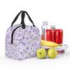 Light Purple Floral Pattern Insulated Lunch Bag for Women Kids Portable Food Boxes Thermal Lunch Box Tote