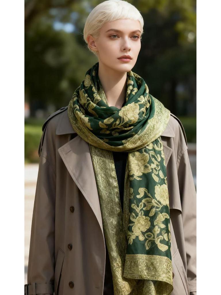 High-End Ethnischer Cut-Out Retro Floral Organza Jacquard Schal