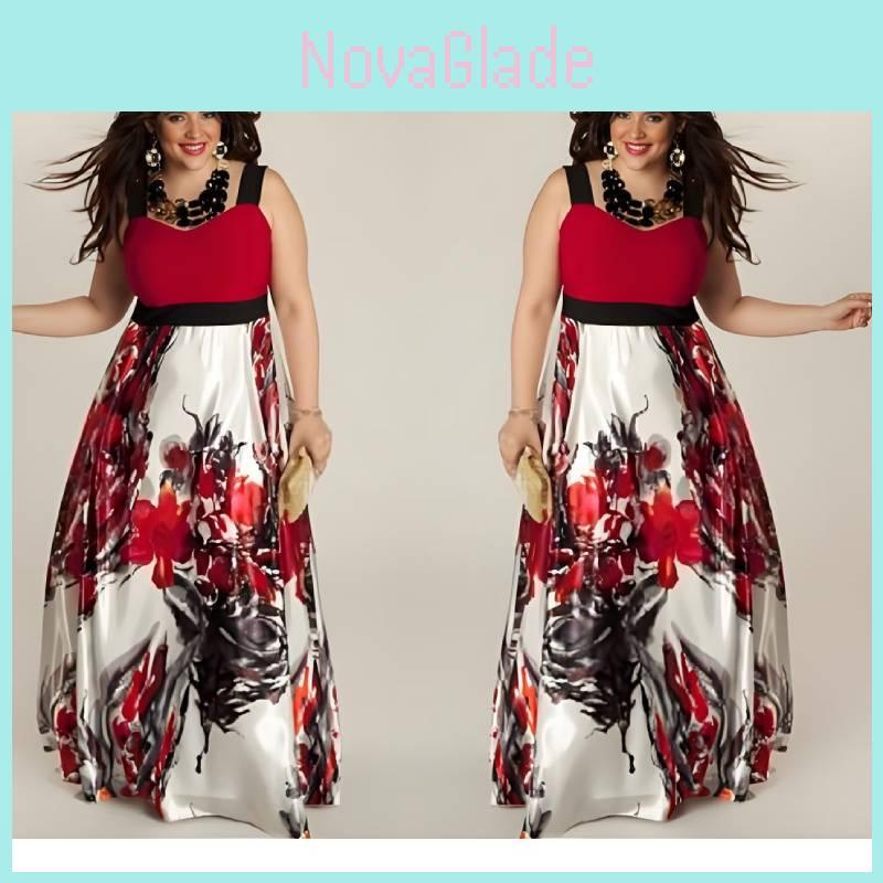 Elegant 2019 Floral Print Sleeveless Maxi Dress For Women In Plus Size Cotton Blend