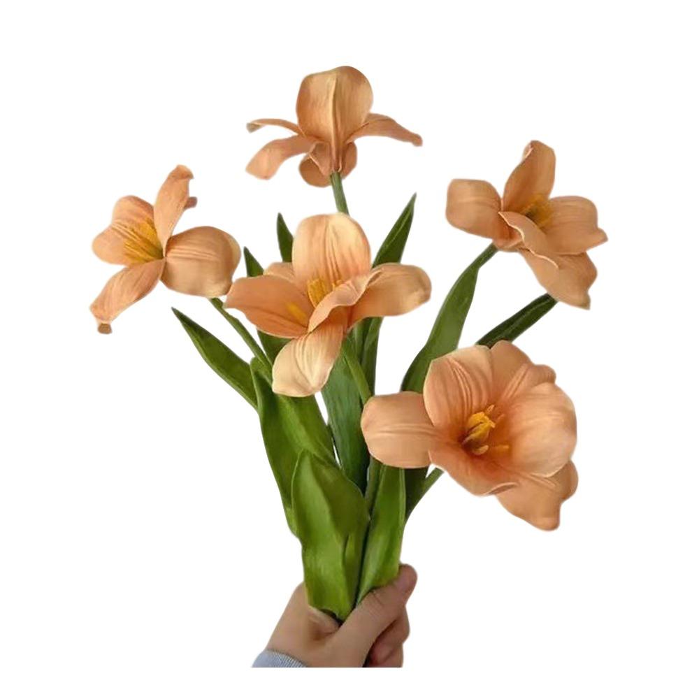 5pcs Large Petal PU Simulation Flower Brownie Tulip Flowering Design Tulip Artificial Flower Soft Fake