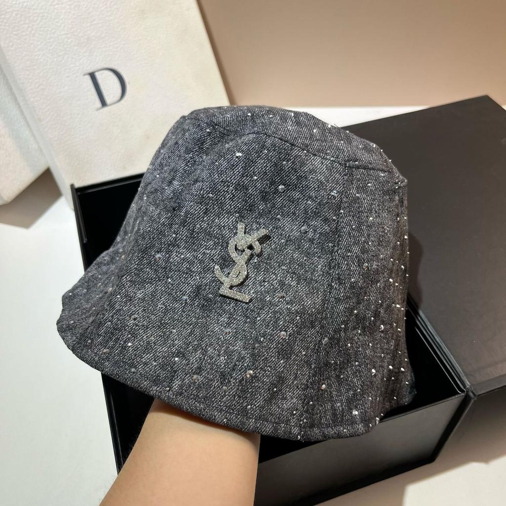 Vsl Paris Rhinestone Denim Bucket Hat Autumn Trendy Smudged Retro Forward Hat