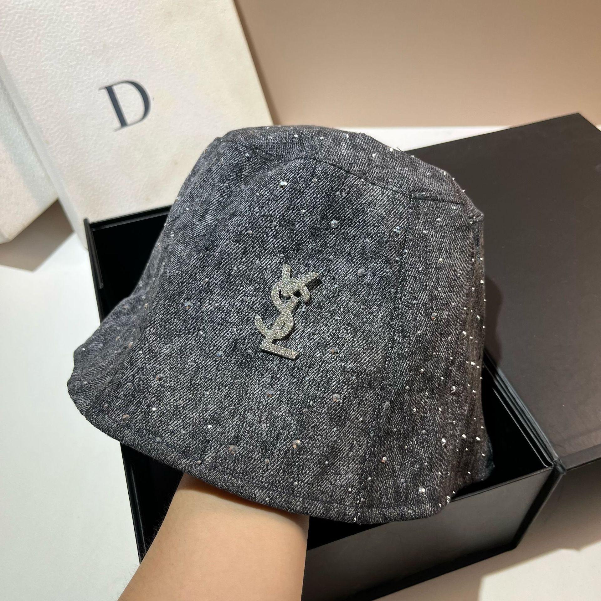 Vsl Paris Джинсовая панама со стразами Осенняя модная Запятнанная ретро Передняя шляпа adjustable