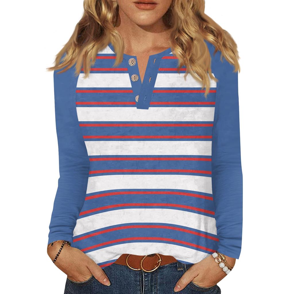 Camiseta de Mujer Estampada Botón Manga Larga Diario Fin de Semana Moda Básica Cuello en V Regular Top