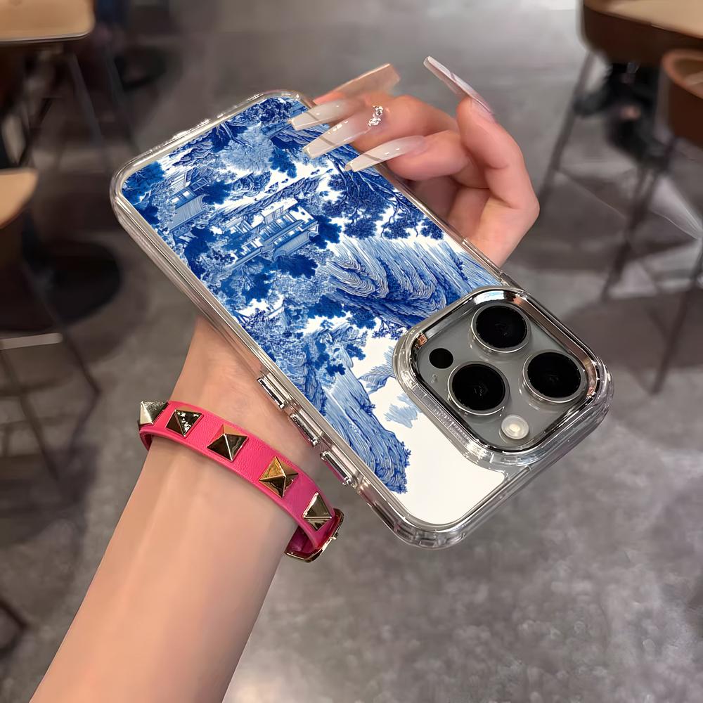 Oriental Blue And White Phone Case For IPhone 17 Air 16 15 14 13 12 11 Pro Pro Max Plus Transparent Soft Cover