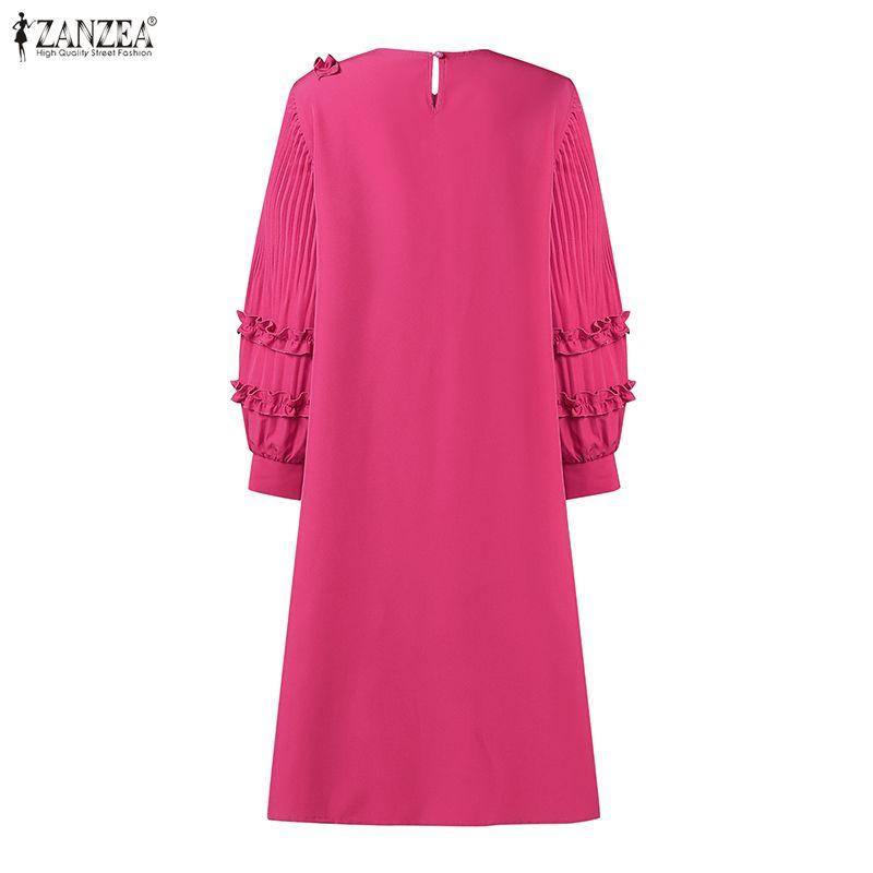 ZANZEA Women Casual V-Neck Loose 3/4 Sleeve 3D Flowers Splice Dress