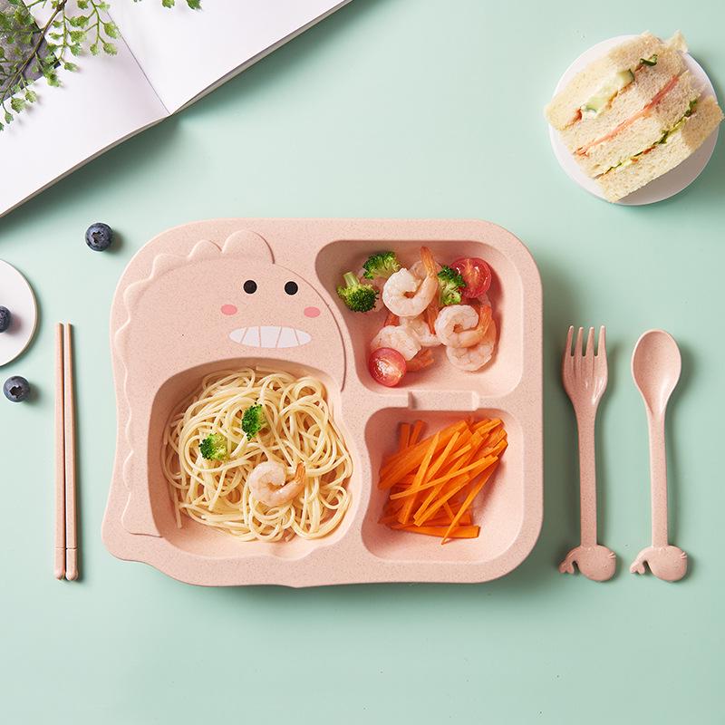 Ensemble de vaisselle pour enfants à motif de dinosaures: Bols et baguettes - Assiettes écologiques en fibre de blé