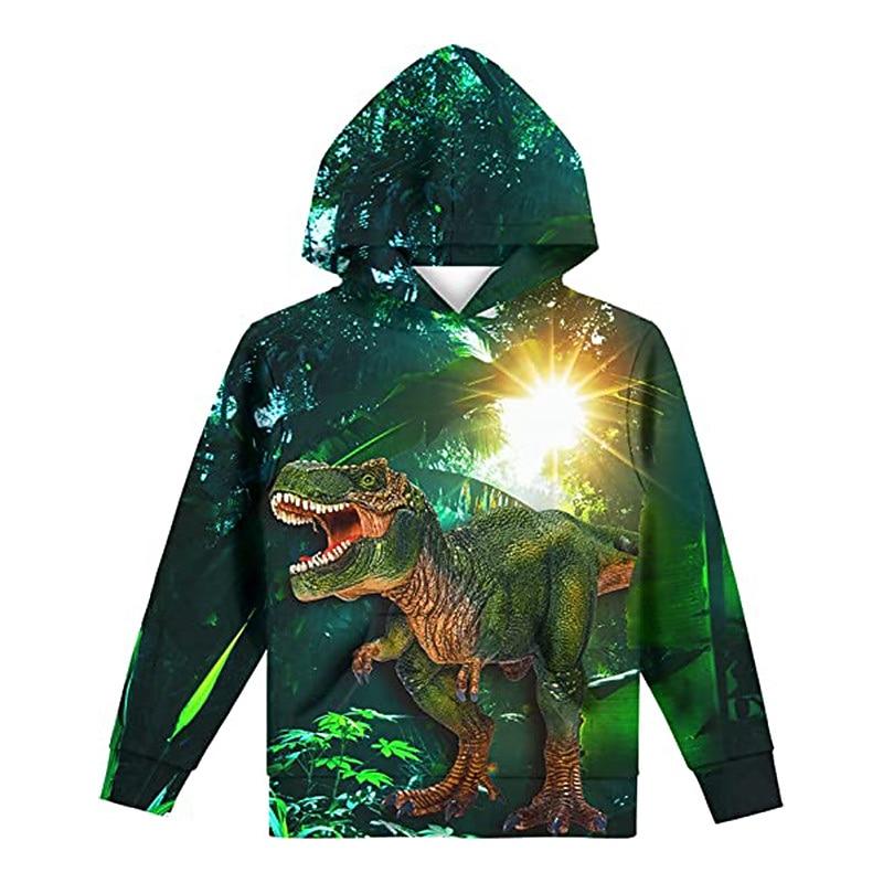Boys Animal Dinosaur Hoodie Long Sleeve Print Fall Winter Active Sports Fashion Polyester Kids Outdoor Daily