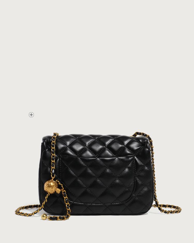 Women's Quilted Chain Crossbody Bag with Golden Ball - Trendy Small Square Design for Summer