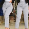 High Waist Pleated Pockets Ninth-Length Women Trousers Solid Color Straight Leg Suit Pants