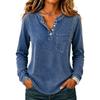 Top Blusa da Donna Casual a Maniche Lunghe con Bottoni Colorato