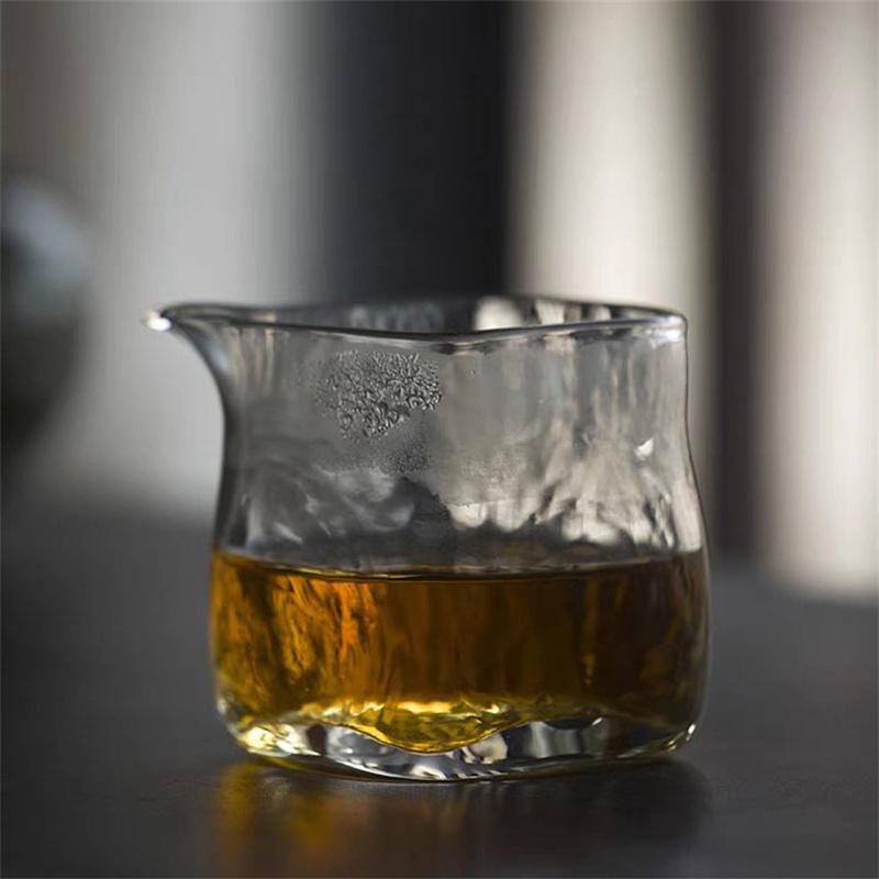 180ml Kwadratowy Szklany Dzbanek do Herbaty Wzór Młotkowy Filiżanka do Ceremonii Herbacianej Chahai Zestaw do Herbaty Kung Fu Dzielnik Herbaty Dzbanek do Kawy