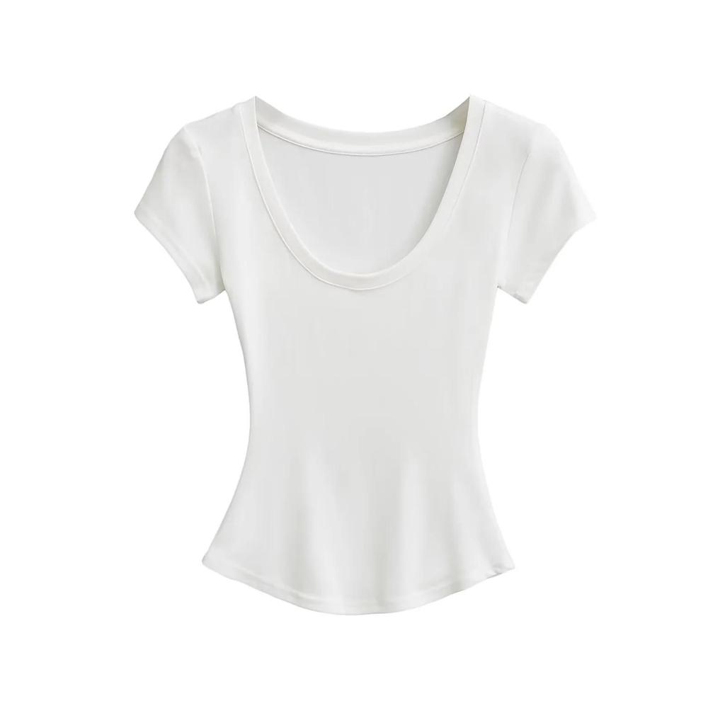 Summer Women's European & American Style Sexy U-Neck Slim Fit Short Sleeve T-Shirt