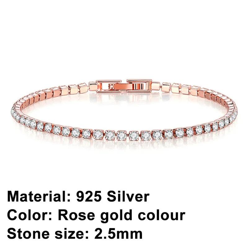 925  Silver Rose Gold Tennis Bracelet Sparkling Crystal Cubic Zirconia Hip-Hop Luxury Women's Jewelry Surprise Gift