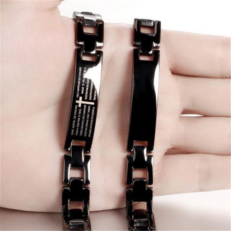 Stainless Steel Bible Scripture Cross Bangles Men Black Bracelets Fashion Jewelry Gift Accessories
