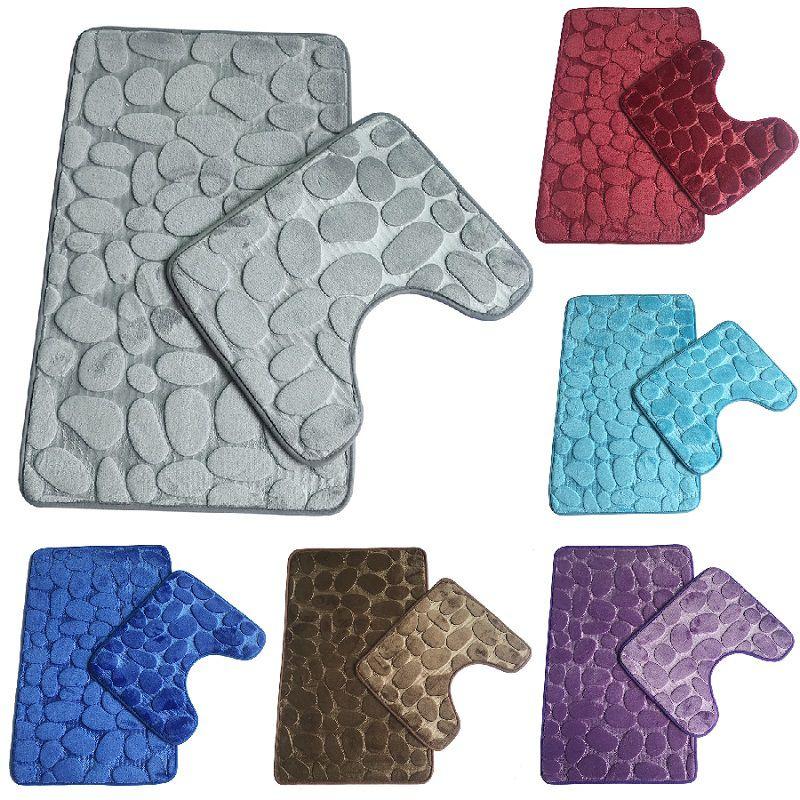 Plush Pebbles Bath Mat And Pedestal Memory Foam Set Vibrant Non-slip Bathroom Decor
