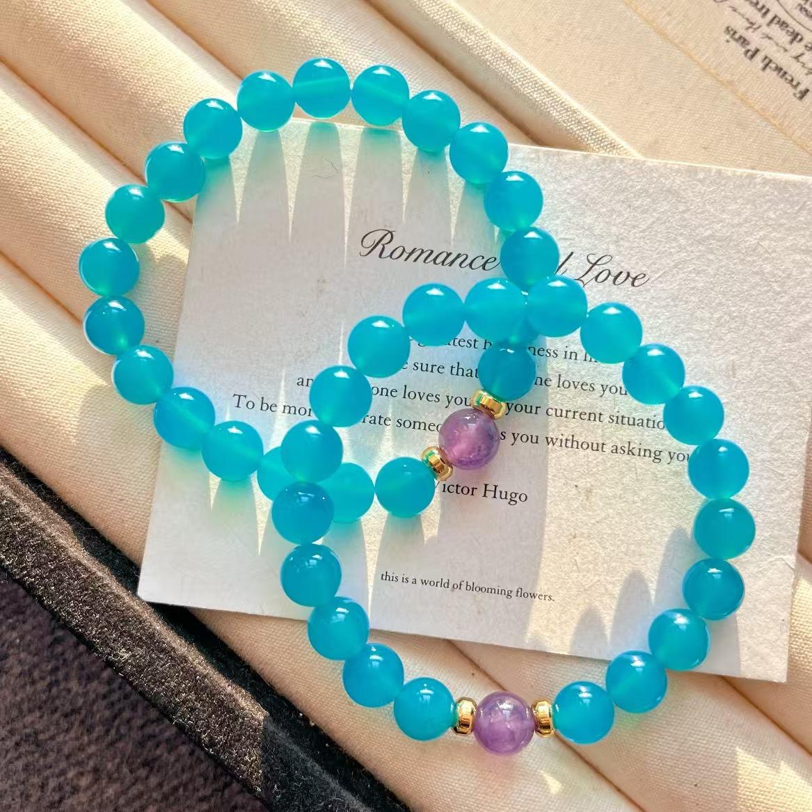 Retro High Quality Natural Blue Chalcedony Agate Amethyst Bracelet Bracelet.