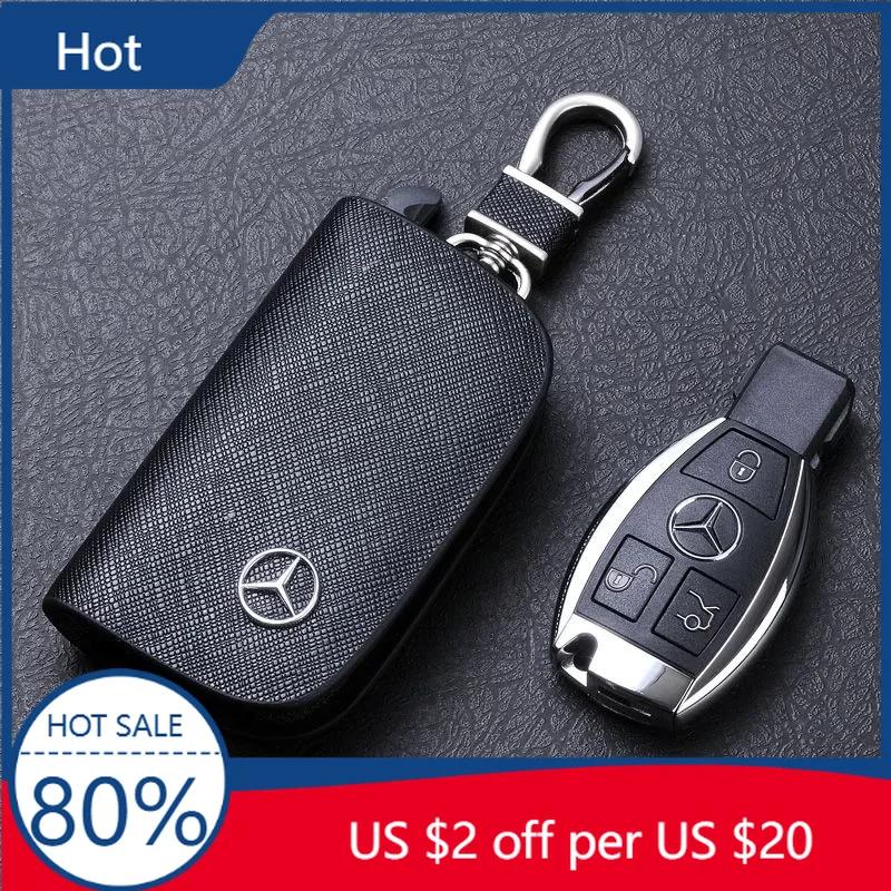 EBS4 Hot 2025 Leather Car Key Case Cross Pattern Car Key Cover Key Holder for Mercedes Benz New B/C/E Class A Class C200L GLC GLK CLA