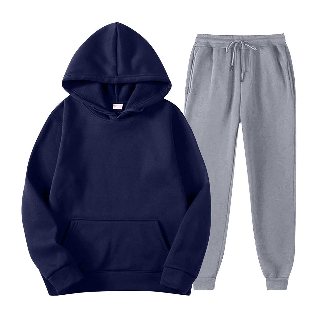 Herren-Sport-Trainingsanzug mit Kapuze, Unisex, zweiteilige Lauf-Outfits, Langarm-Pullover, Hoodies, Sweatshirt + Jogginghose