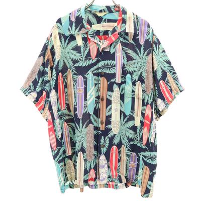 Surfbrett Muster Kurzarm Aloha Hemd XL Marineblauer Offener Kragen Herren Gebraucht