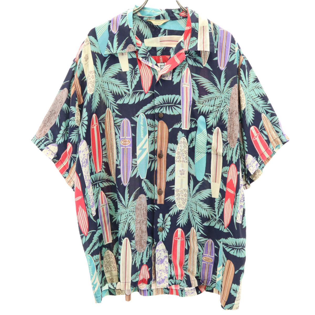 

EDWIN Surfboard Pattern Short sleeve Aloha shirt XL Navy Open collar Men s Used