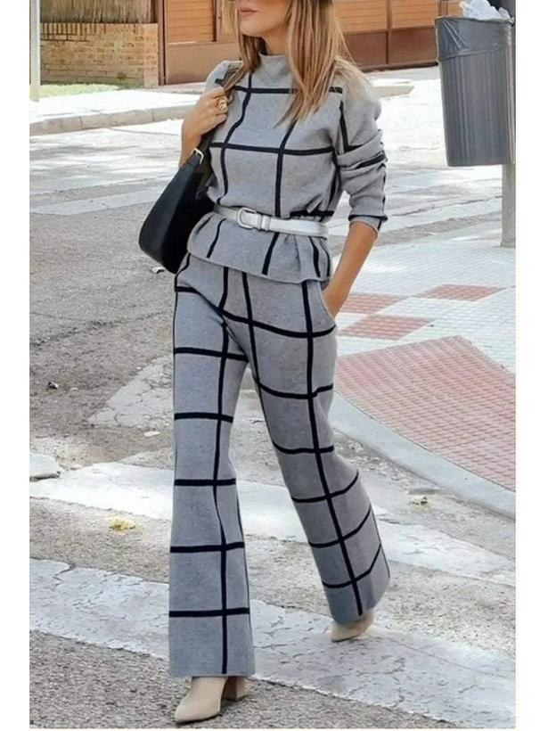 

2024 Autumn/Winter Women’s Fashion Plaid Two-Piece Set – Long Sleeve & Pants XL