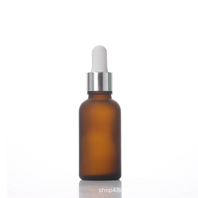 Flacon compte-gouttes en verre ambré dépoli pour huiles essentielles, cosmétiques ou échantillons de voyage
