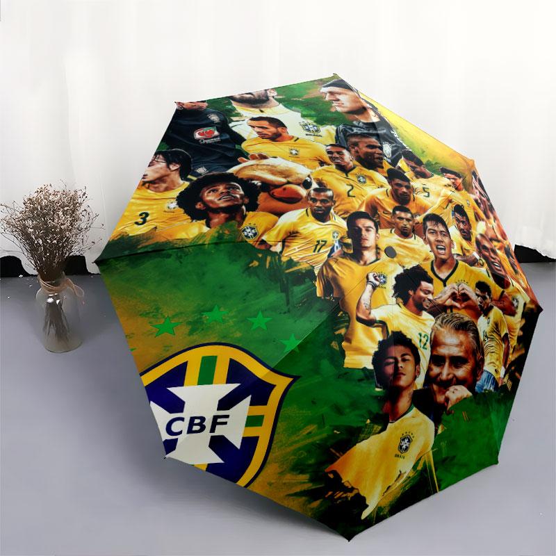 1 PC Automatic Folding Umbrella - Brazil National Football Team Pattern, Portable & Foldable Design with 8 Ribs, Christmas Birthday Gifts