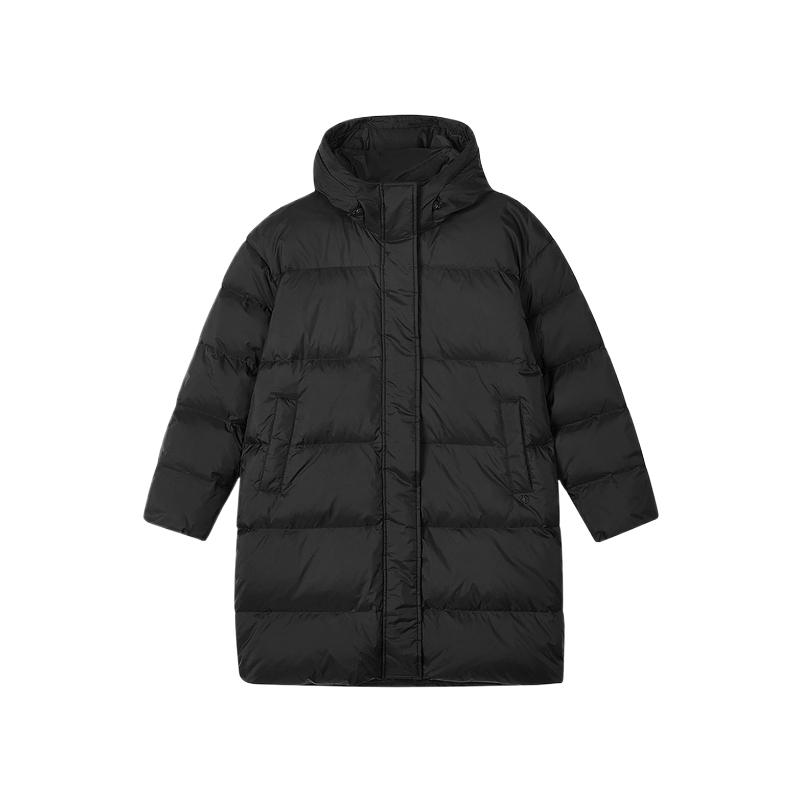 Skechers Yazan Series Simple Logo Comfortable Warm Breathable Woven Hooded Down Jacket Women Outerwear Carbon-Black L424W182-0018 S