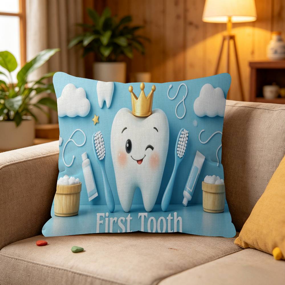 Baby Cartoon Pink Blue My First Tooth Pillow Cushion Cover Pillowcase Living Room Sofa Home Decor Customized