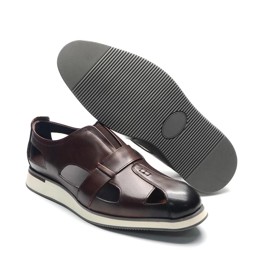 

Classic Arabic Style Mens Sandals Genuine Cow Leather Slip-On Hollow Out Casual Business Party Dress Shoes for Men Flat Footwear 38