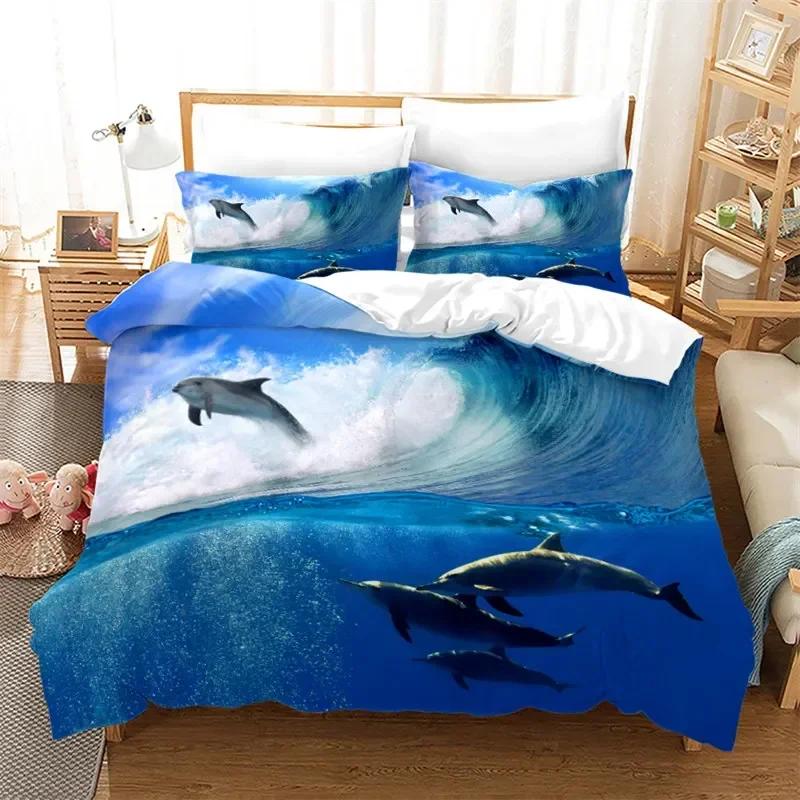 3D Print Dolphin Ocean Comfortable Duvet Quilt Cover Pillowcase Bedding Set Children Bedroom Decoration Home Textile