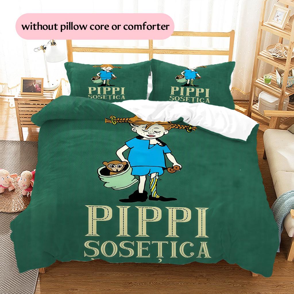 Pippi Longstocking  Pattern Bedding Quilt Set  Home Decoration  Gift (1 * Duvet Cover + 2 * Pillowcase  Without Core)
