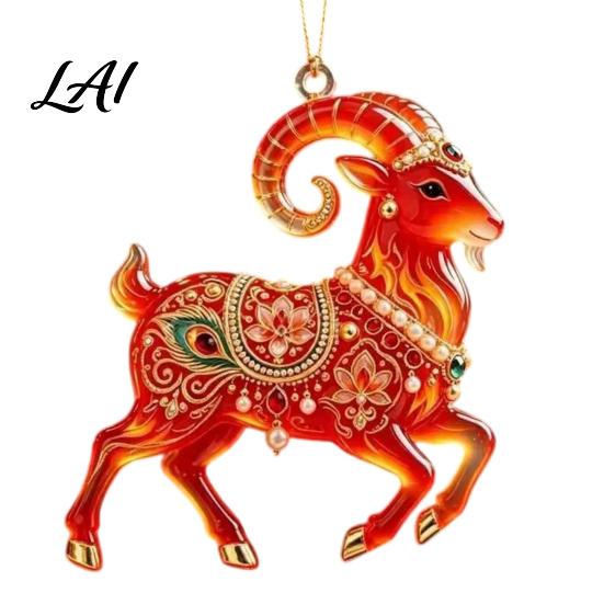 Acrylic Ornament for Restaurant 2PCS Christmas Goat Hanging Ornaments Decorative 2D Tree Birthday Party Decor Pendants Lightweight Festive Ornaments