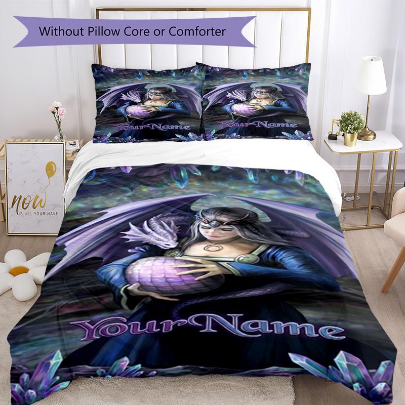 Gothic Illustrations Customize Your Name Bedding Set Breathable Duvet Cover with Pillowcases Home Decoration Birthday Gift