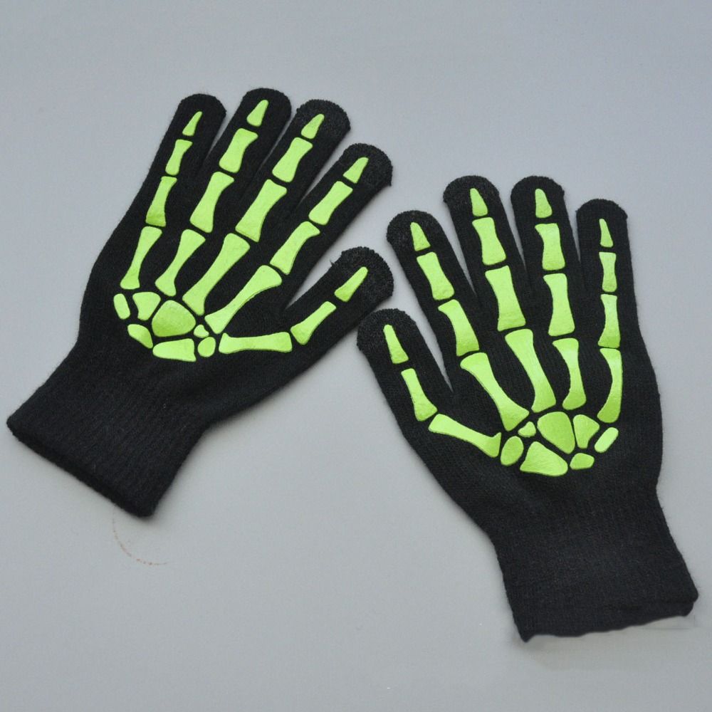 Full Finger Luminous Skeleton Claw Gloves Thicken Skeleton Goth Mittens  Outdoor