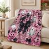 Pink Background Ghost Pumpkin Black Rose Bow Print Throw Blanket, Soft Halloween Home Textile for Living Space