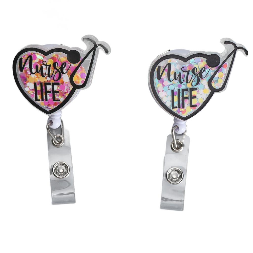 2Pcs Retractable Nurse Badge Reel Cute Funny Lightweight Durable Acrylic Nurse ID Badge Reel Holder