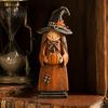 Vintage Style Witch Party Supplies Wooden Figurine, Halloween Statues with Decorations for Home Display Broom Pumpkin Black Cat, Fall Farmhouse